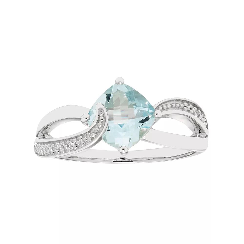 Sterling Silver Aquamarine & Diamond Accent Cushion Bypass Ring, Women's, Size: 7, Blue Product Image