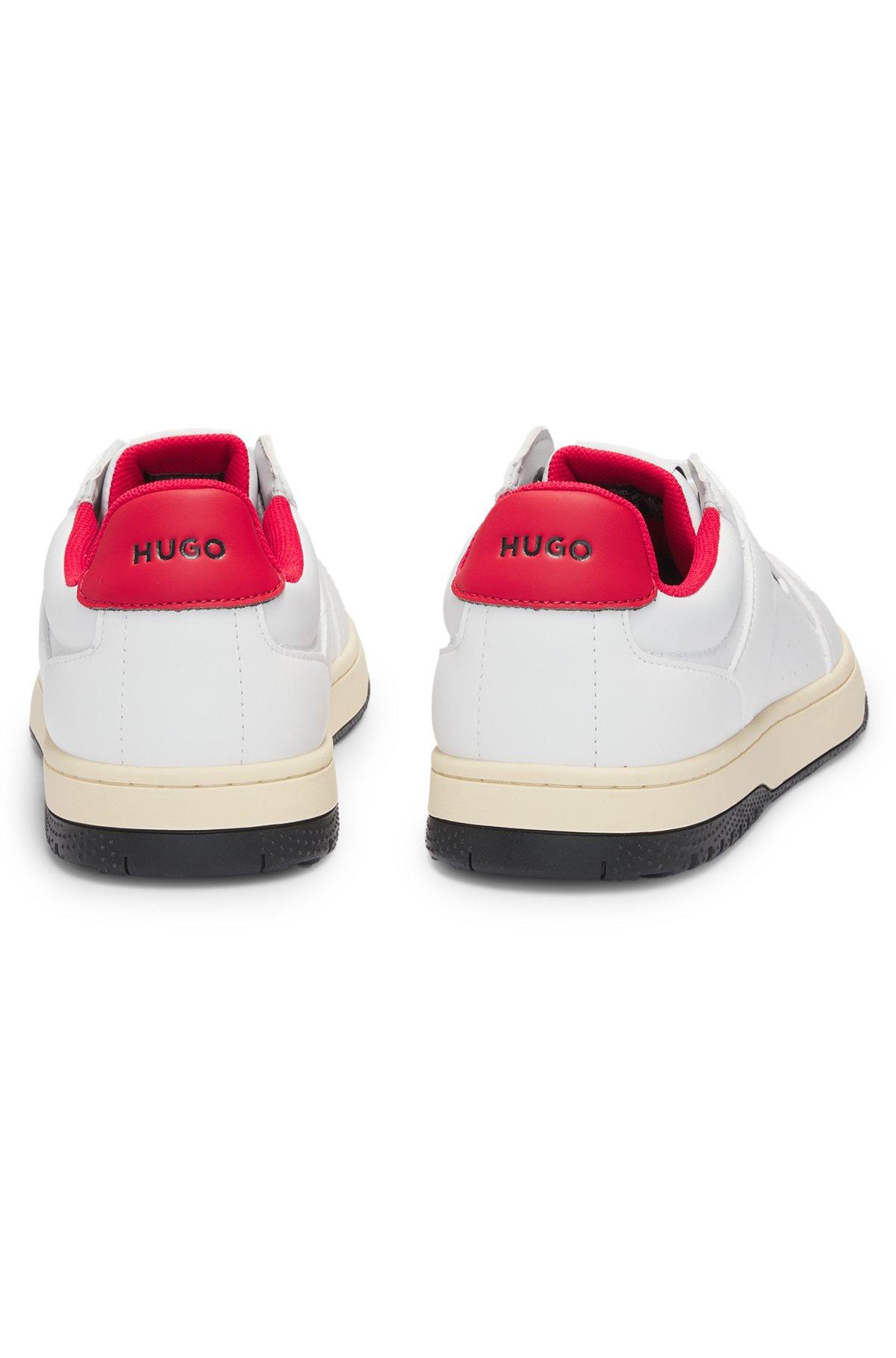 Faux-leather lace-up trainers with logo details Product Image