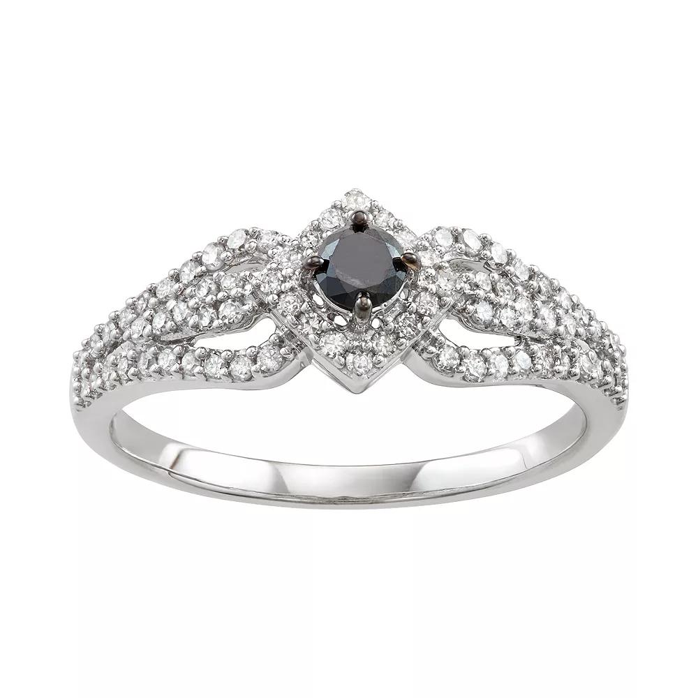 HDI 14k White Gold 1/2 Carat T.W. Black & White Diamond Engagement Ring, Women's,  Product Image