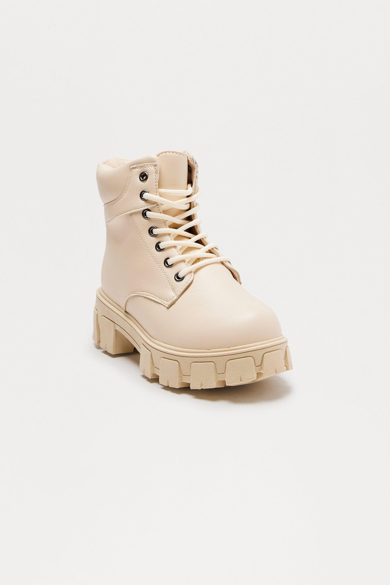 Saylor Combat Boots - Beige Product Image