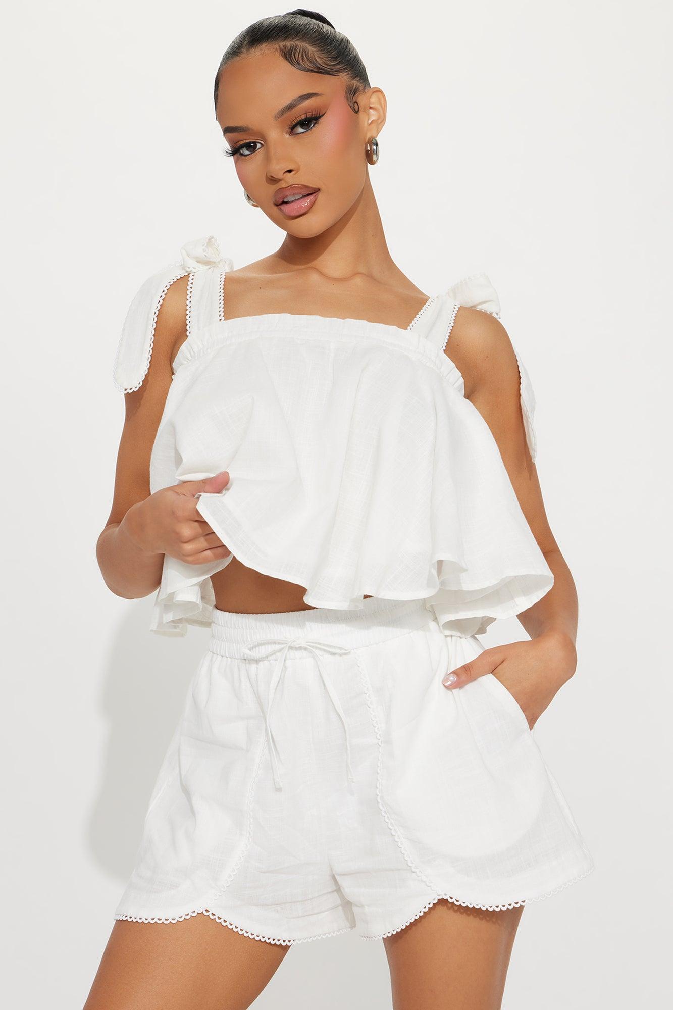 Sweet As Can Be Linen Short Set - White Product Image