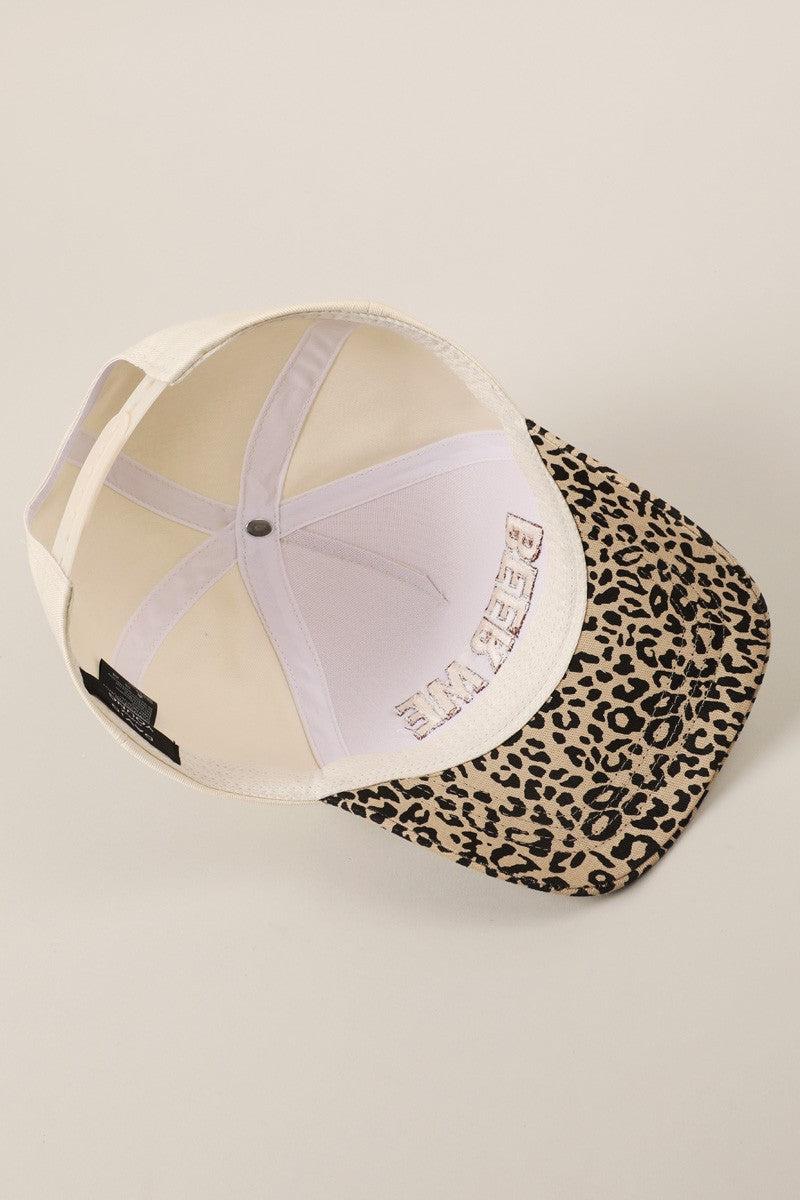 Beer Me Embroidery Leopard Trucker Hat Product Image
