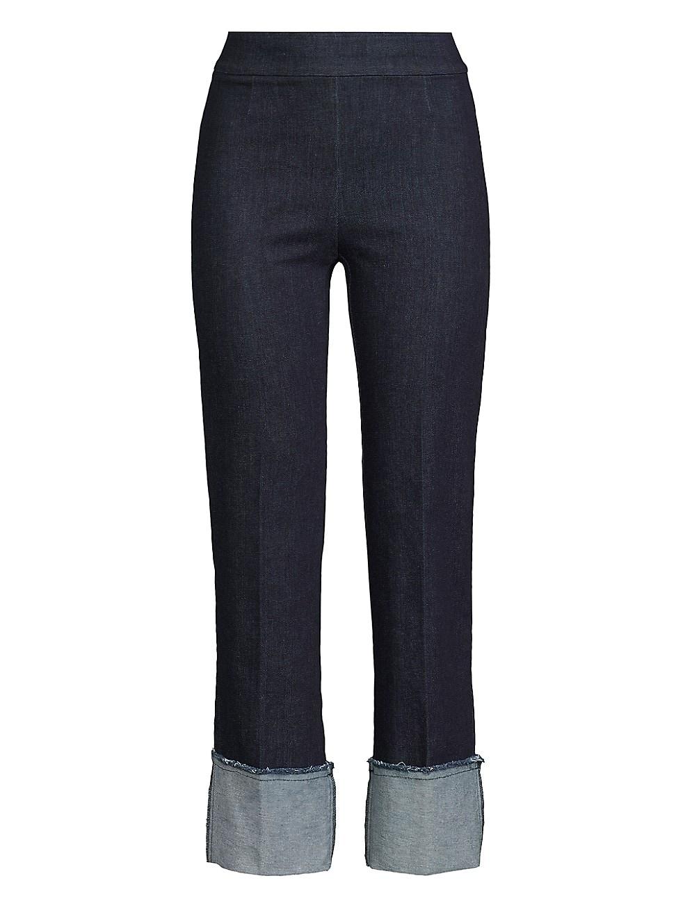 Womens Stretch-Cotton Wide-Leg Cuff Pants Product Image