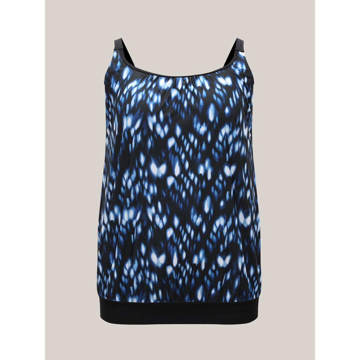 Plus Size Tie-Dye Print Swim Top Women's Swimwear Black Resort Contrast High stretch Bodycon U-neck Curve Swim Tops BloomChic 18-20/2X Product Image