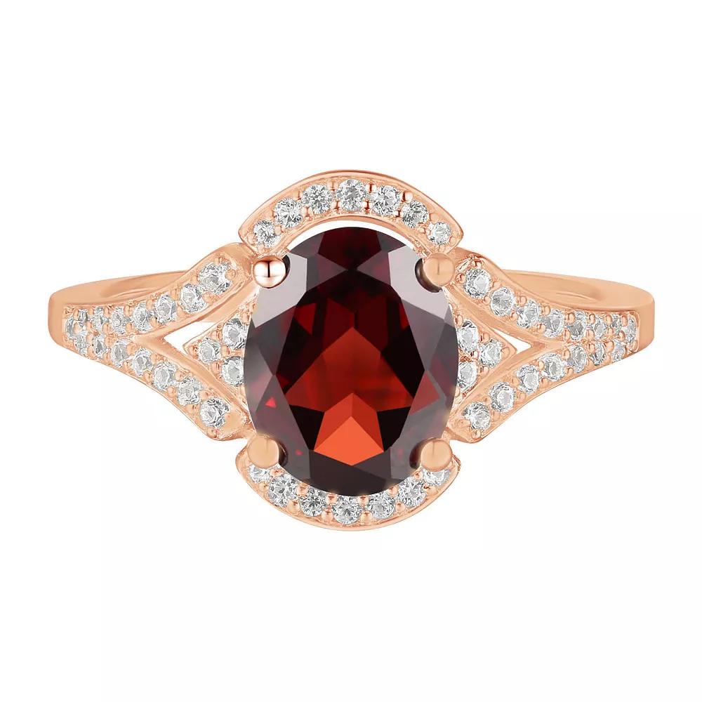 14k Rose Gold Over Silver Garnet & Lab-Created White Sapphire Ring, Women's, Size: 7 Product Image