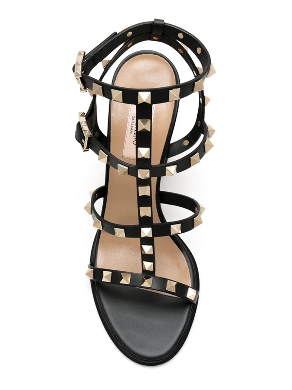 VALENTINO GARAVANI Valentino Rockstud Caged 90 Leather Ankle Strap Sandal In Black Product Image