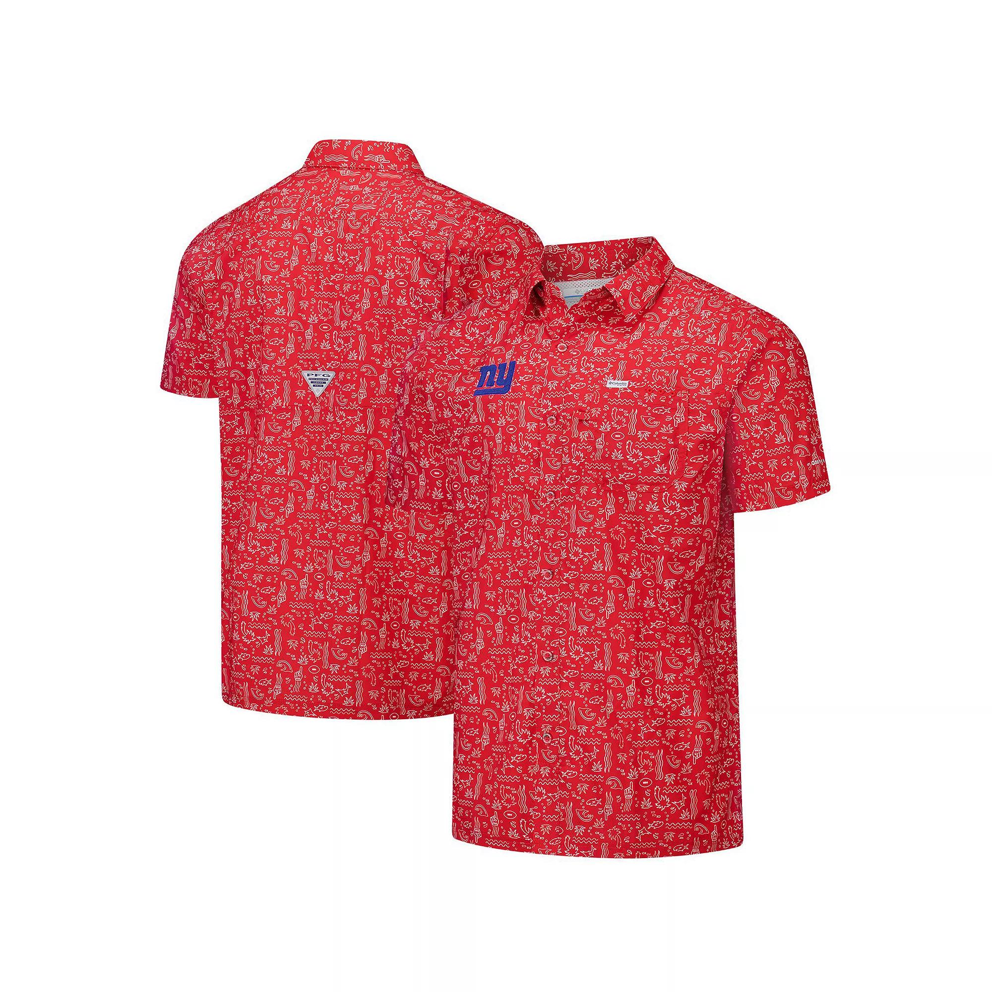 Men's Columbia PFG Red New York Giants Super Slack Tide Omni-Wick Button-Up Shirt,  Product Image