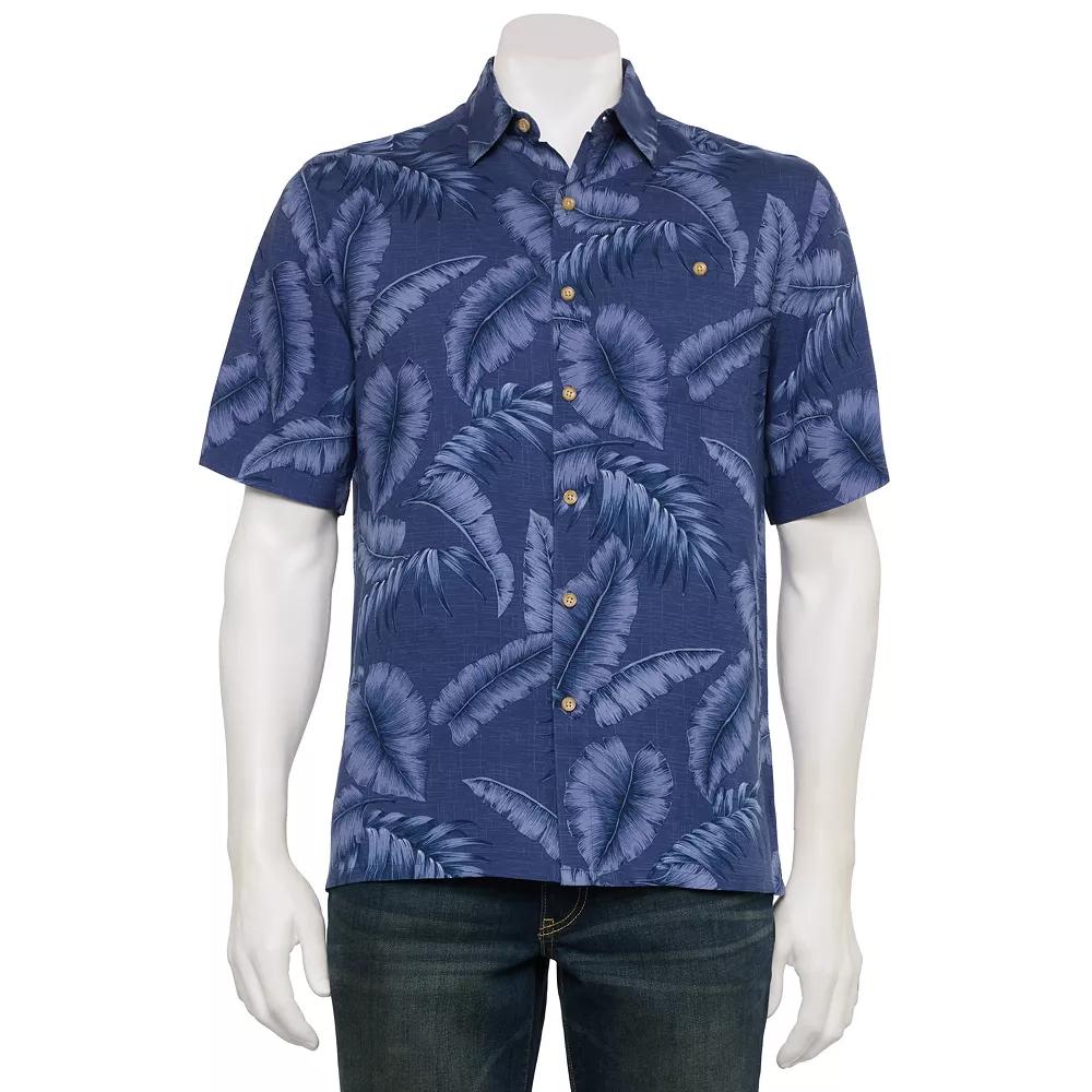 Men's Newport Blue Short Sleeve Button Down Shirt, Size: Medium, Blue Tonal Palm Product Image
