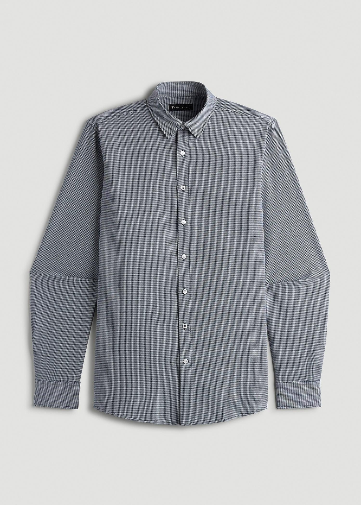Traveler Stretch Dress Shirt for Tall Men in Navy and White Houndstooth Male Product Image