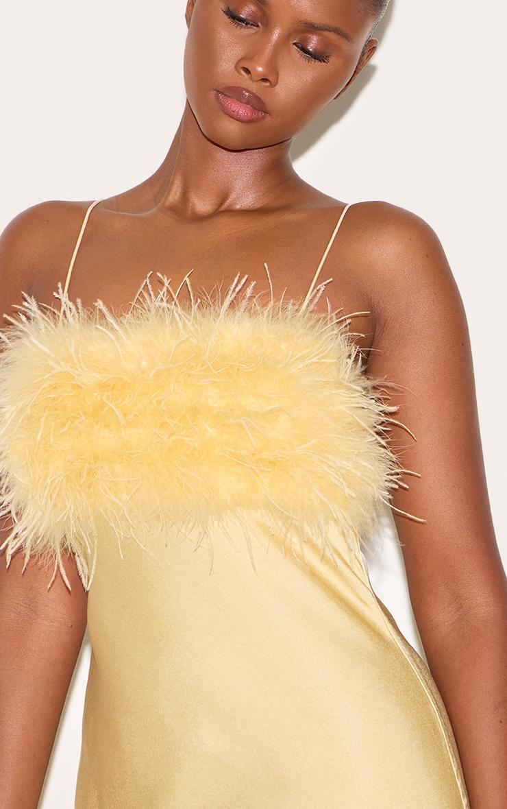 Lemon Satin Feather Bust Detail Strappy Maxi Dress Product Image