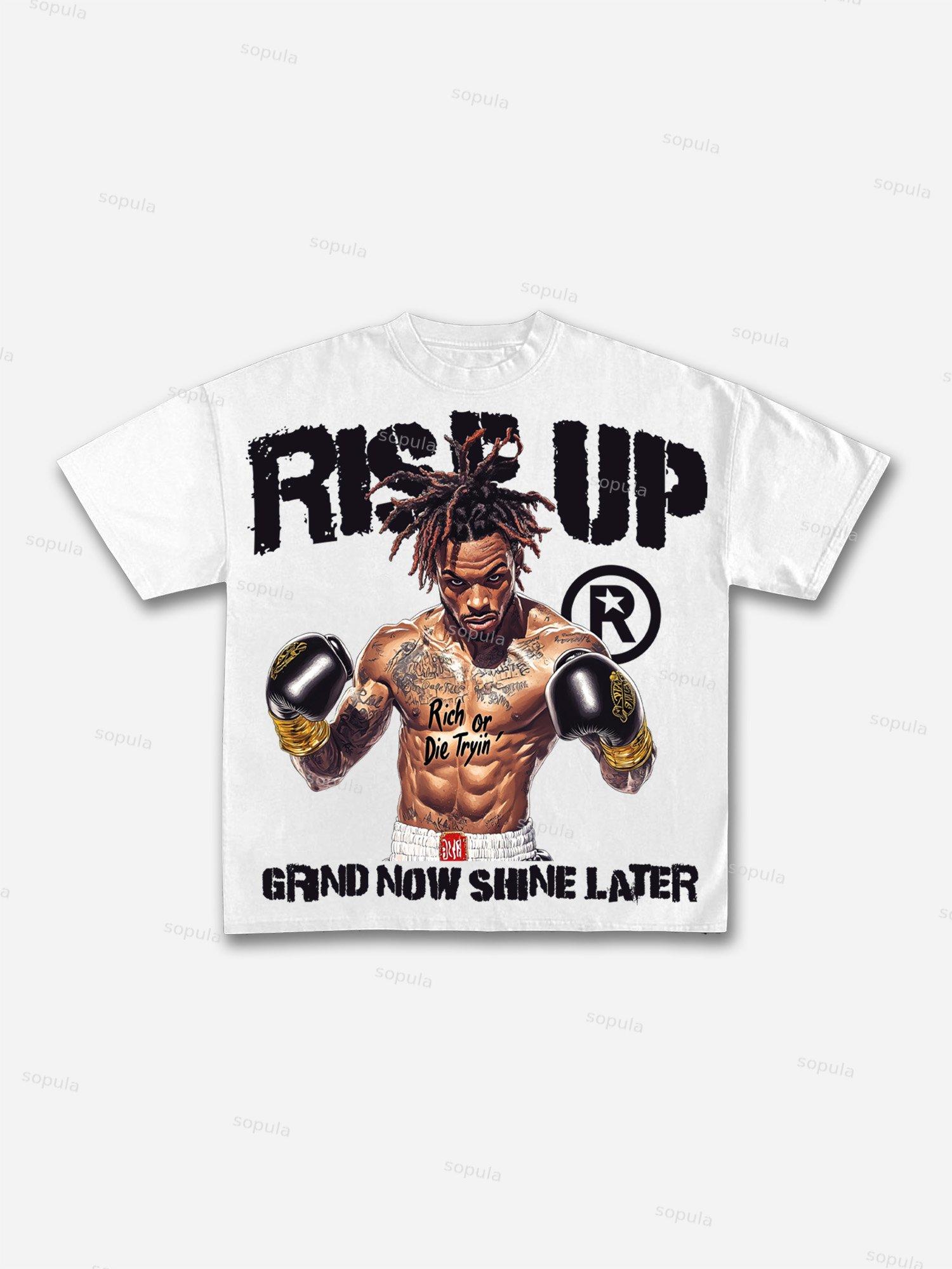 Rise Up Street Boxer Retro Graphic Cotton T-shirt Product Image