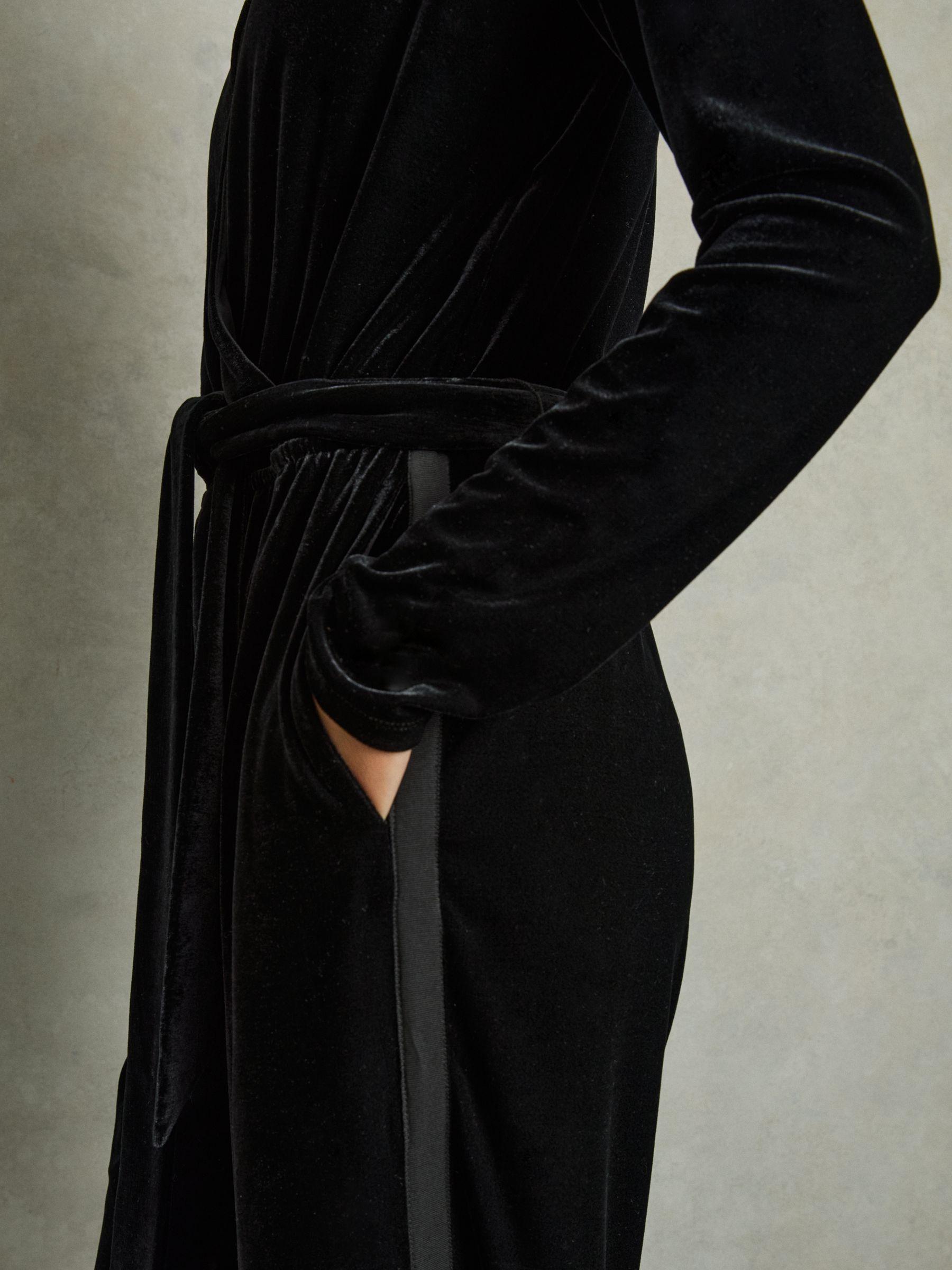 Petite Velvet Belted Wide Leg Jumpsuit in Black Product Image