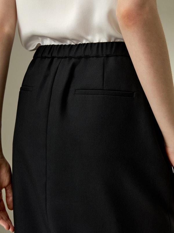 LILYSILK Wool Skirt - Female - Black Silk and Wool - Delicate Elastic Back Waist Skirt 6 Product Image