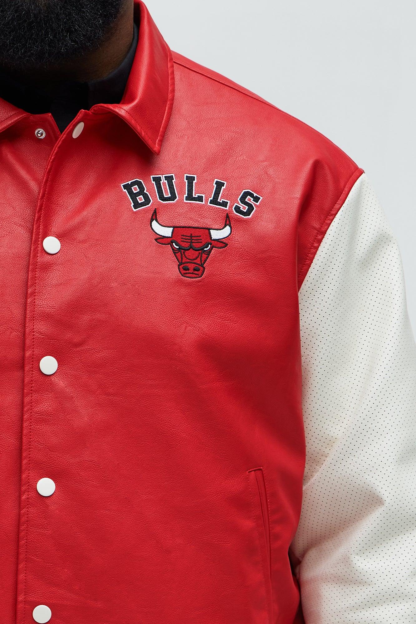 Bull Top Dawg Faux Leather Collared Varsity Jacket - Red Male Product Image