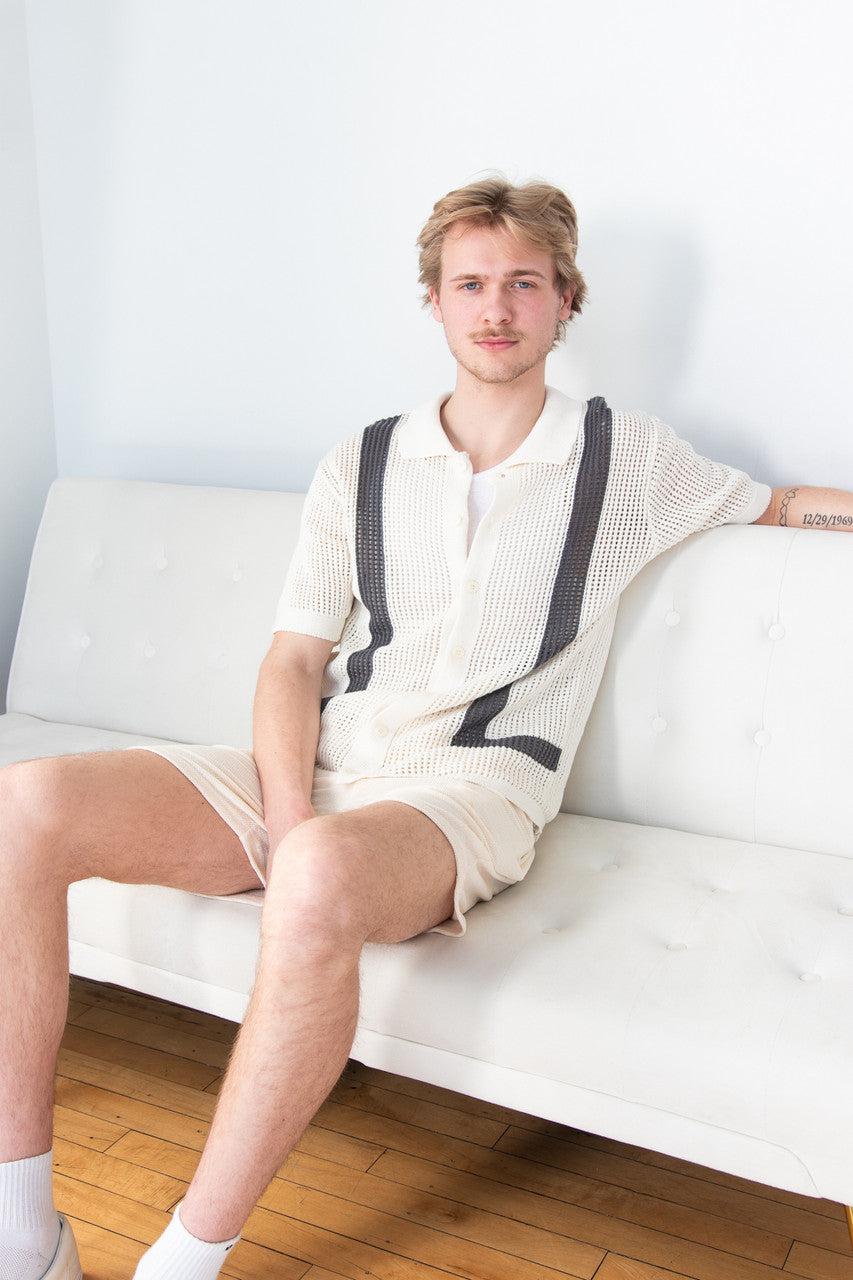 Crochet Bowling Style Button Up Shirt Product Image