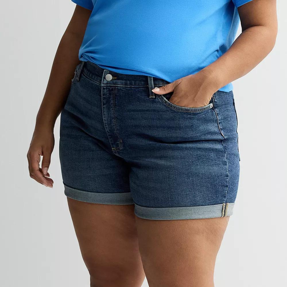 Plus Size Sonoma Goods For Life® Mid Rise Roll Cuff Denim Shorts, Women's, Size: 18 W, Medium Blue Wash Product Image