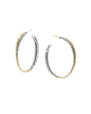 Womens Crossover Hoop Earrings in Sterling Silver with 18K Yellow Gold, 44mm Product Image