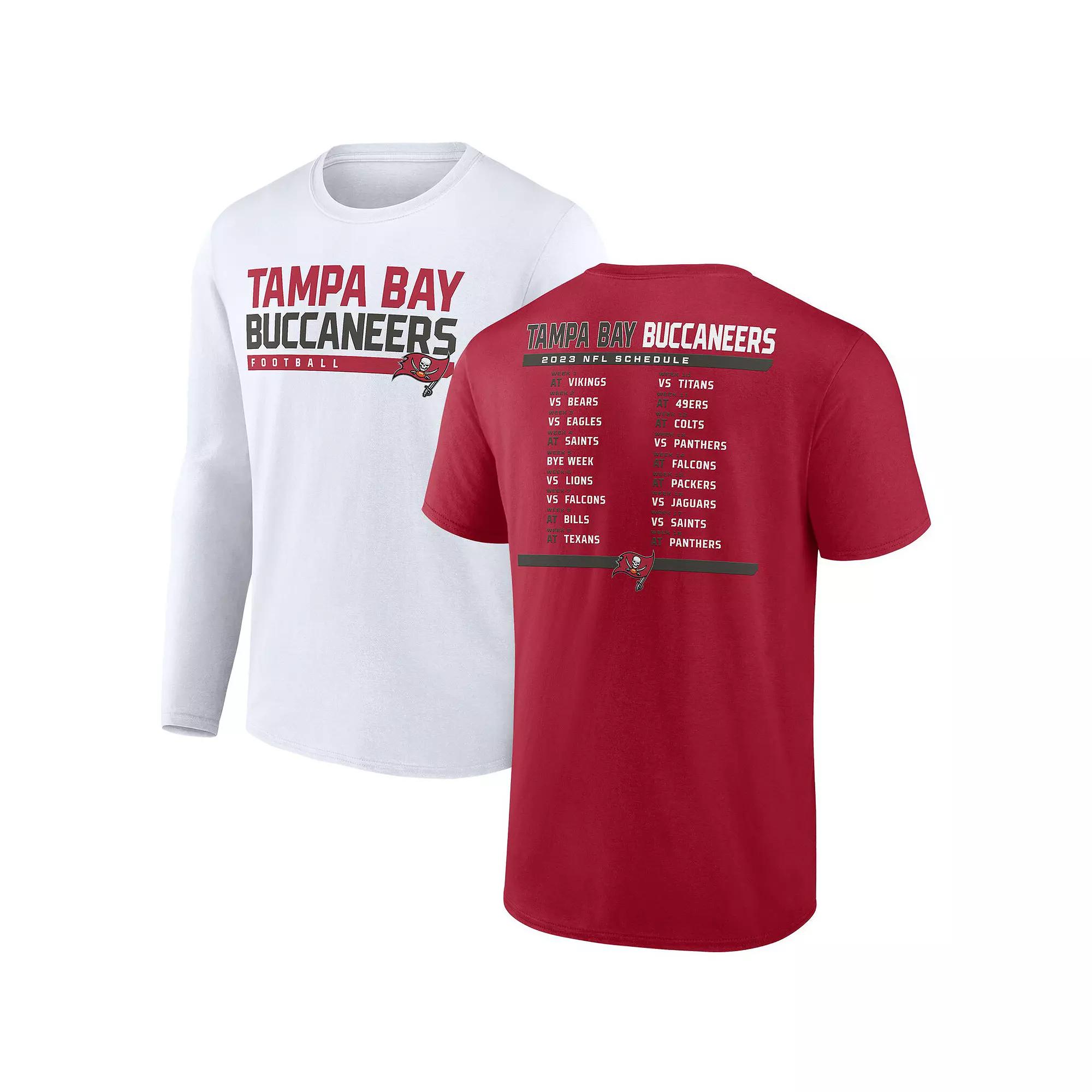 Men's Fanatics Branded Red/White Tampa Bay Buccaneers Two-Pack 2023 Schedule T-Shirt Combo Set, Size: 4XL Product Image