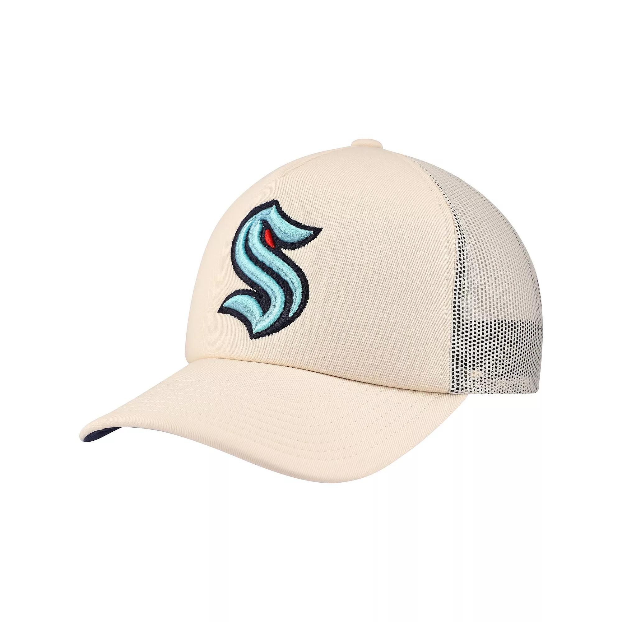 Men's Mitchell & Ness Cream Seattle Kraken Foam Front Trucker Adjustable Hat, Krk Beige Product Image