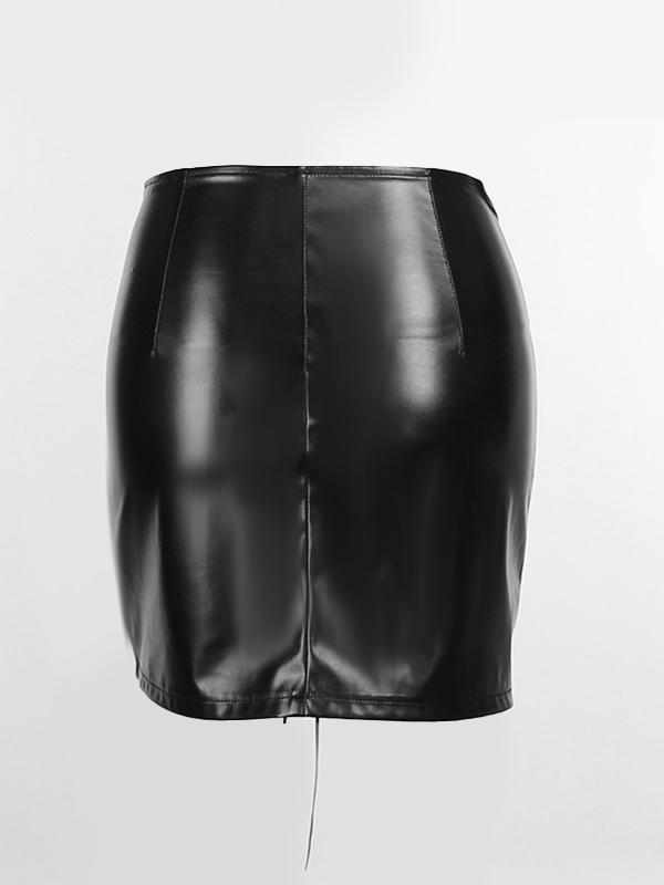 Double Zip Eyelet Tie Up Leather Mini Skirt Product Image