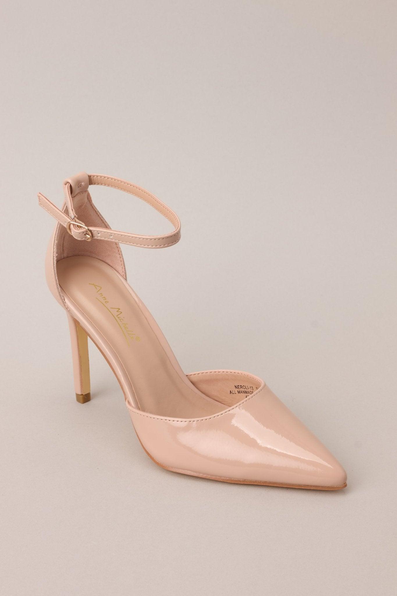On Point Beige Pointed-Toe Patent Ankle Strap Pumps Product Image