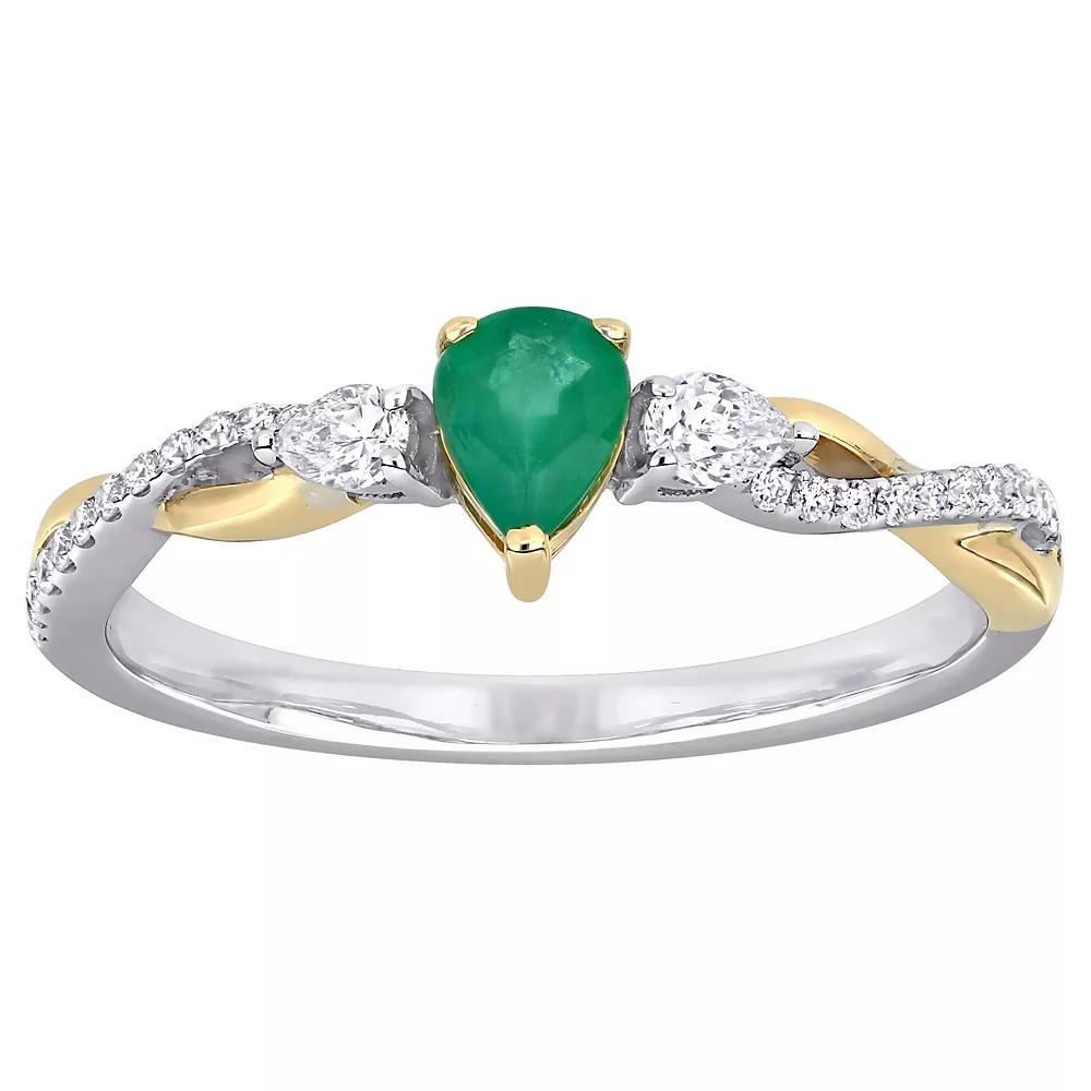 Stella Grace 14k Two Tone Gold Emerald & 1/5 Carat T.W. Diamond Infinity Ring, Women's Product Image