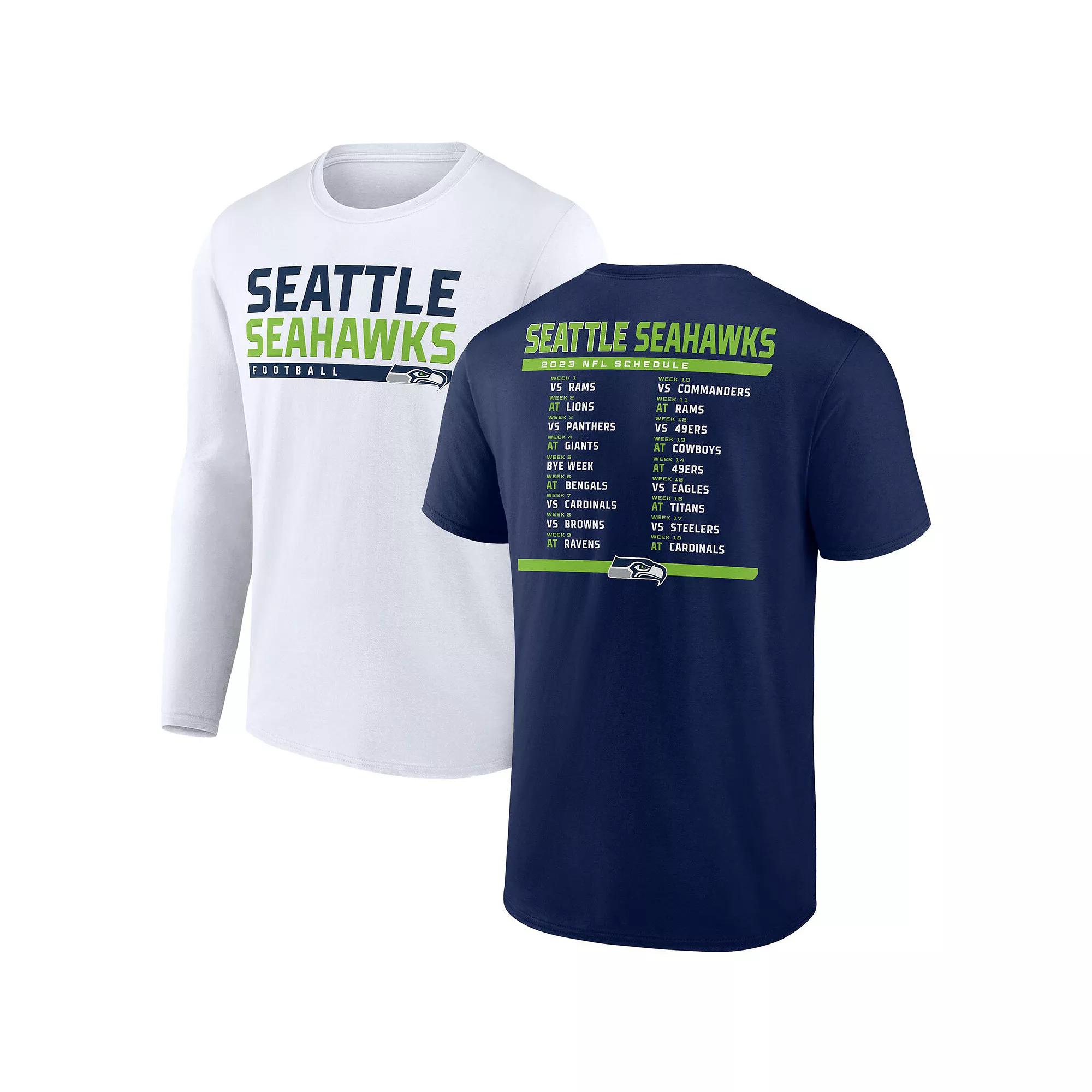 Men's Fanatics Branded College Navy/White Seattle Seahawks Two-Pack 2023 Schedule T-Shirt Combo Set,  Product Image