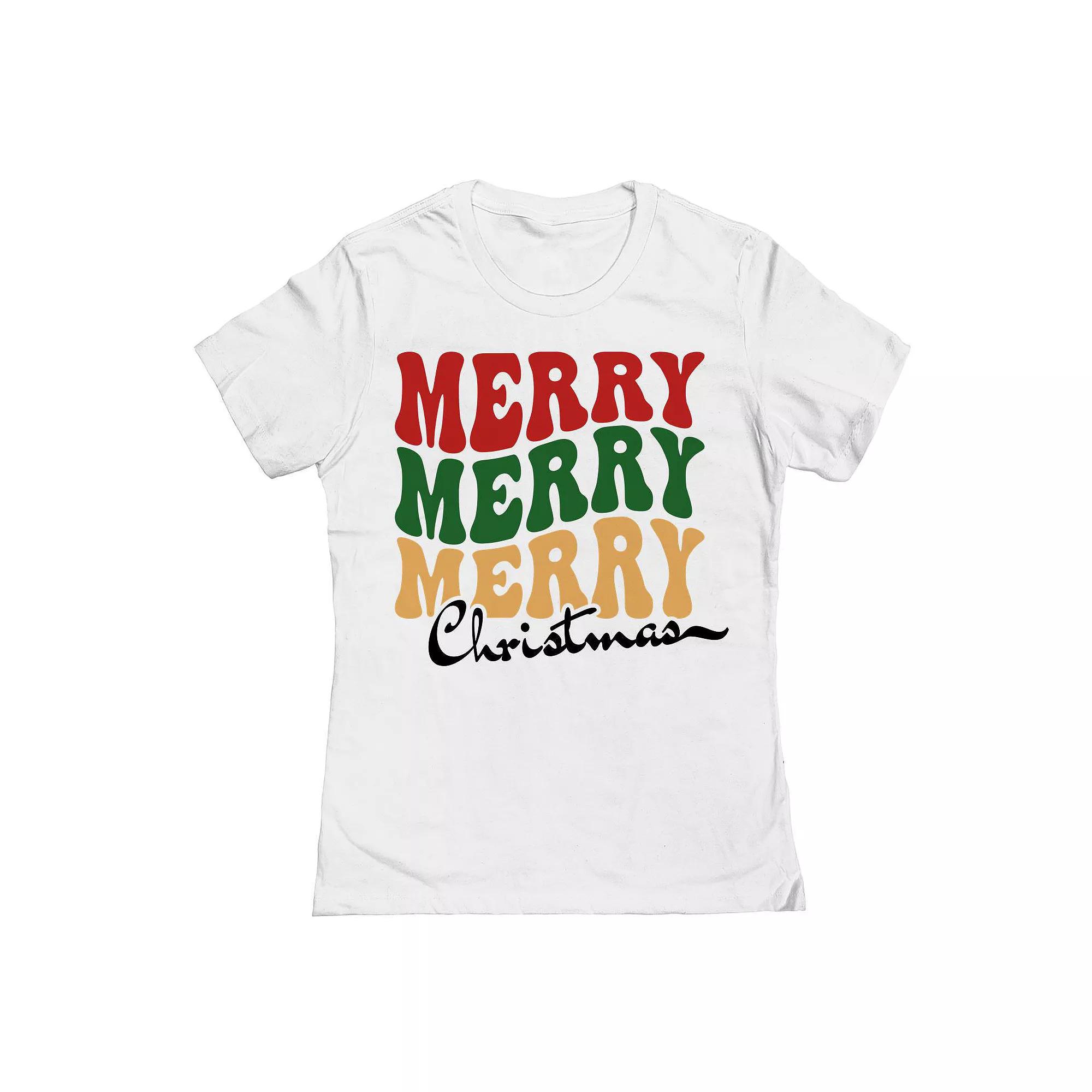 Junior's Merry Repeat 3 Christmas Graphic Tee, Women's,  Product Image