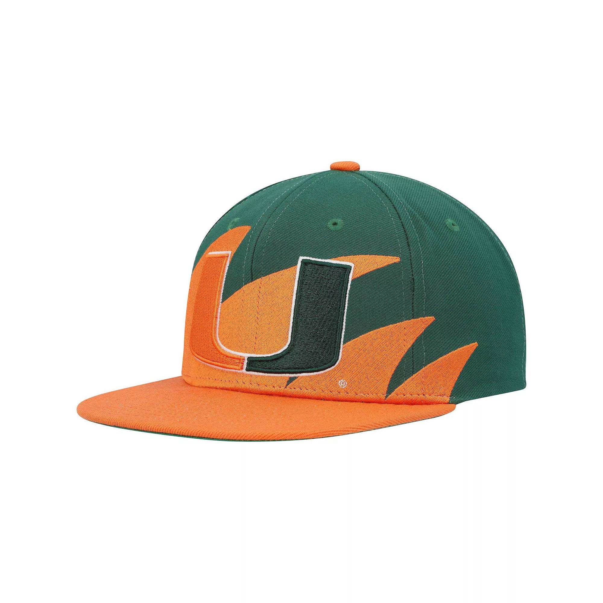 Men's Mitchell & Ness Orange/Green Miami Hurricanes Sharktooth Snapback Hat Product Image