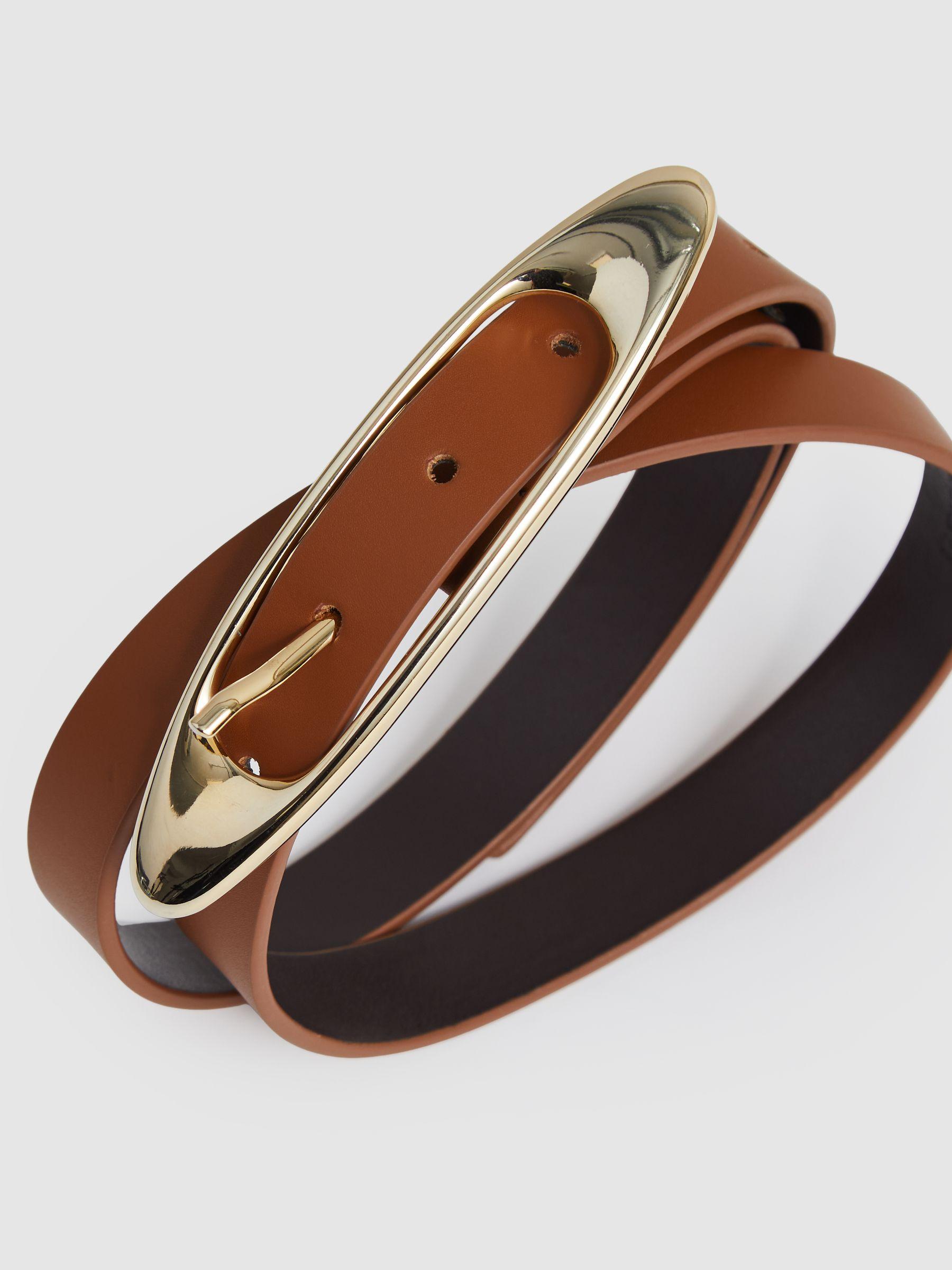 Leather Oval-Buckle Belt in Tan Product Image