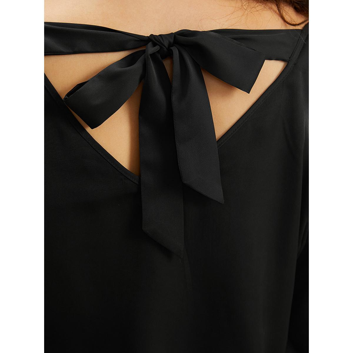 Plus Size Black Halloween Lace Patchwork Ties Bell Sleeve Blouse Women Elegant Long Sleeve V-neck Festival-Halloween Blouses BloomChic 22-24/3X Product Image