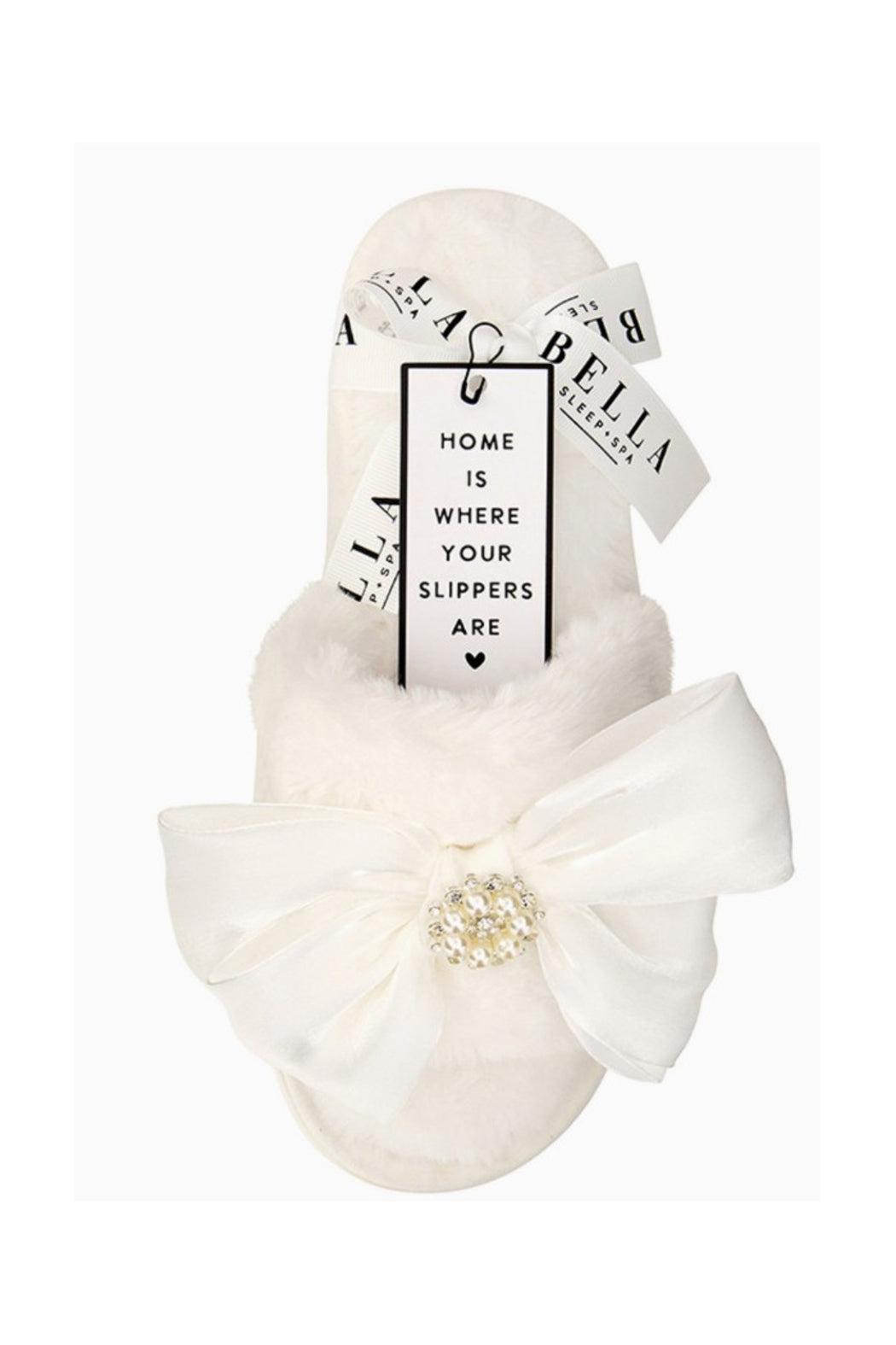 Plush Slippers - White Crystal Bow Product Image