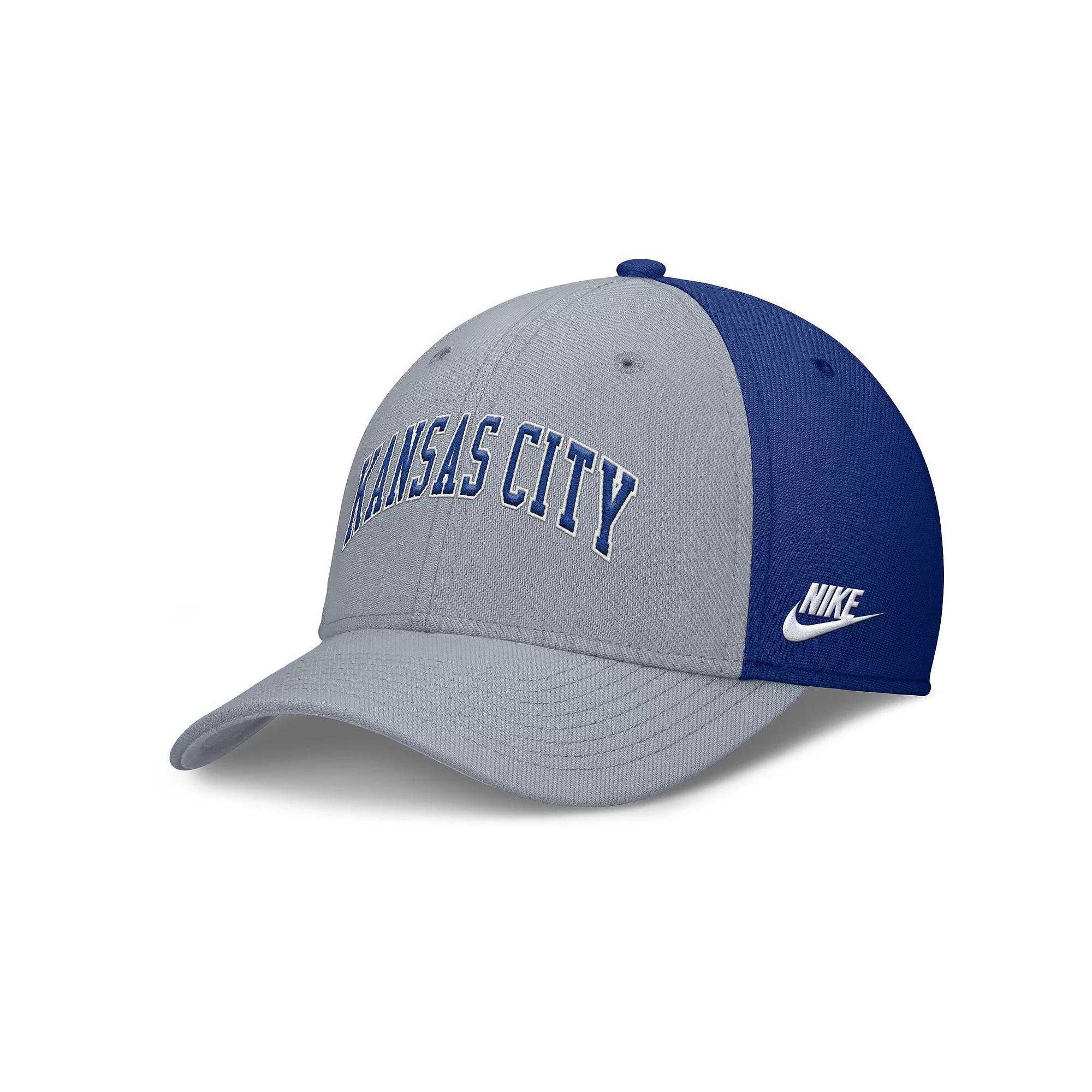 Mens Nike Gray/Royal Kansas City Royals Rise Swoosh Performance Flex Hat Product Image