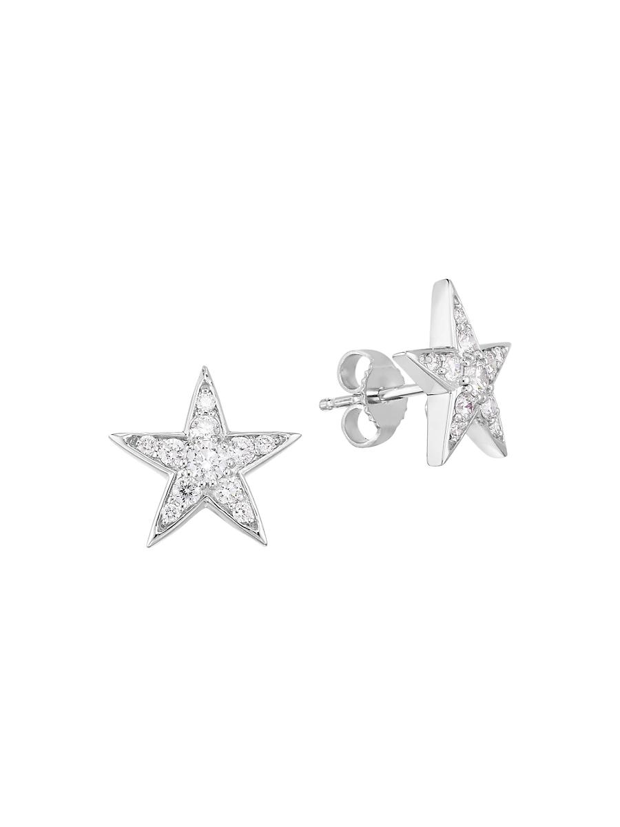 Womens Tiny Treasures 18K White Gold & Diamond Star Earrings Product Image