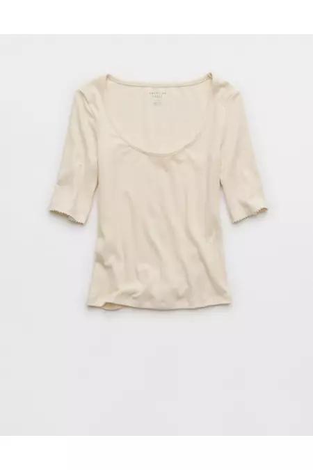 AE Half-Sleeve Scoop Neck Pointelle T-Shirt Women's Product Image