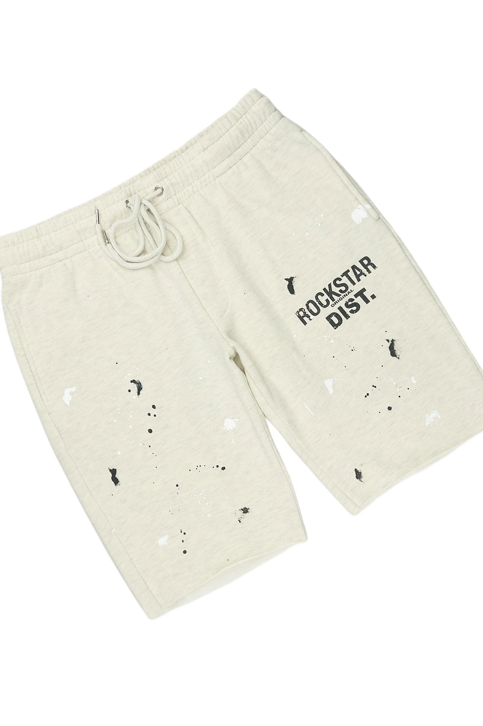 Raffer Light Oatmeal Cut Sleeve Hoodie Short Set Male Product Image