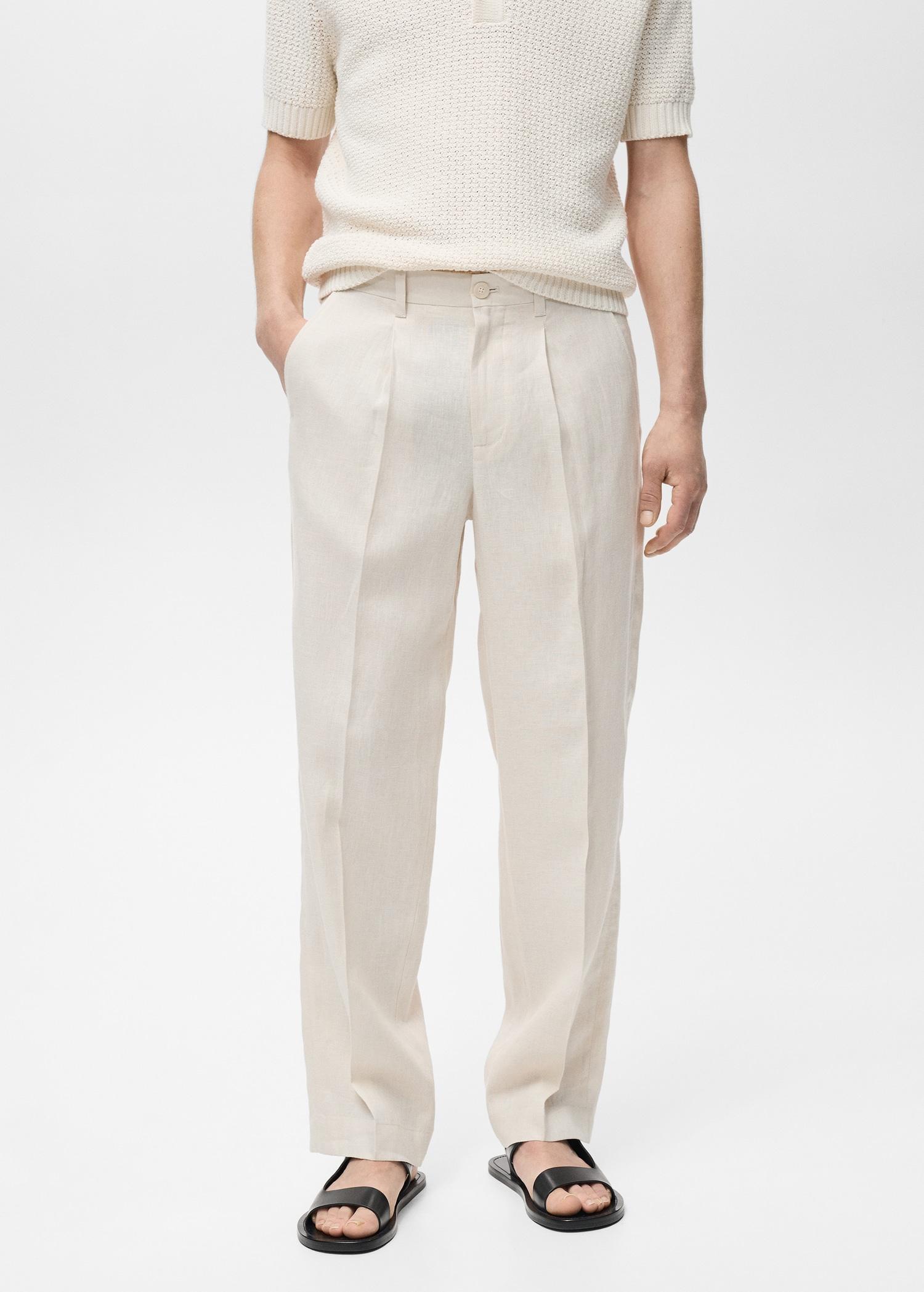 100% linen pleated pants - Men | MANGO USA Product Image