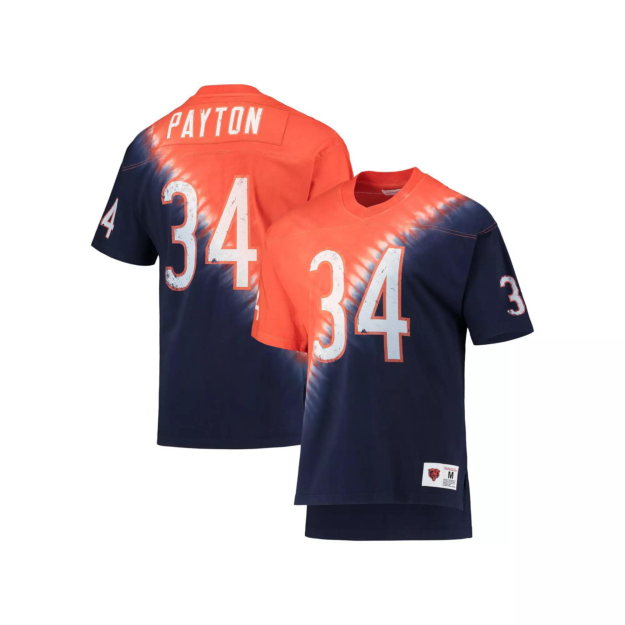 Men's Mitchell & Ness Walter Payton Orange/Navy Chicago Bears Retired Player Name & Number Diagonal Tie-Dye V-Neck T-Shirt, Size: Large Product Image
