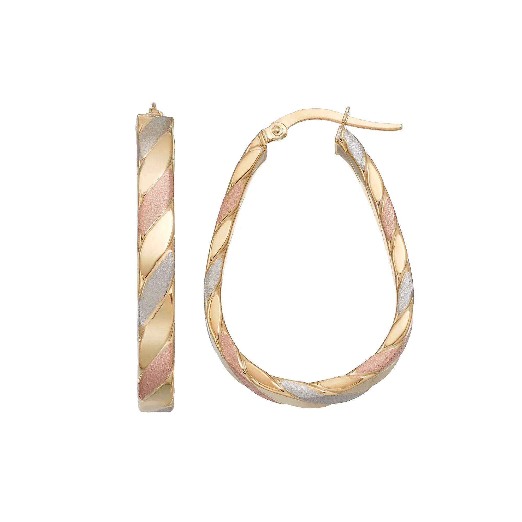 Forever 14K Tri Tone Striped U-Hoop Earrings, Women's, 14k  Tn Product Image