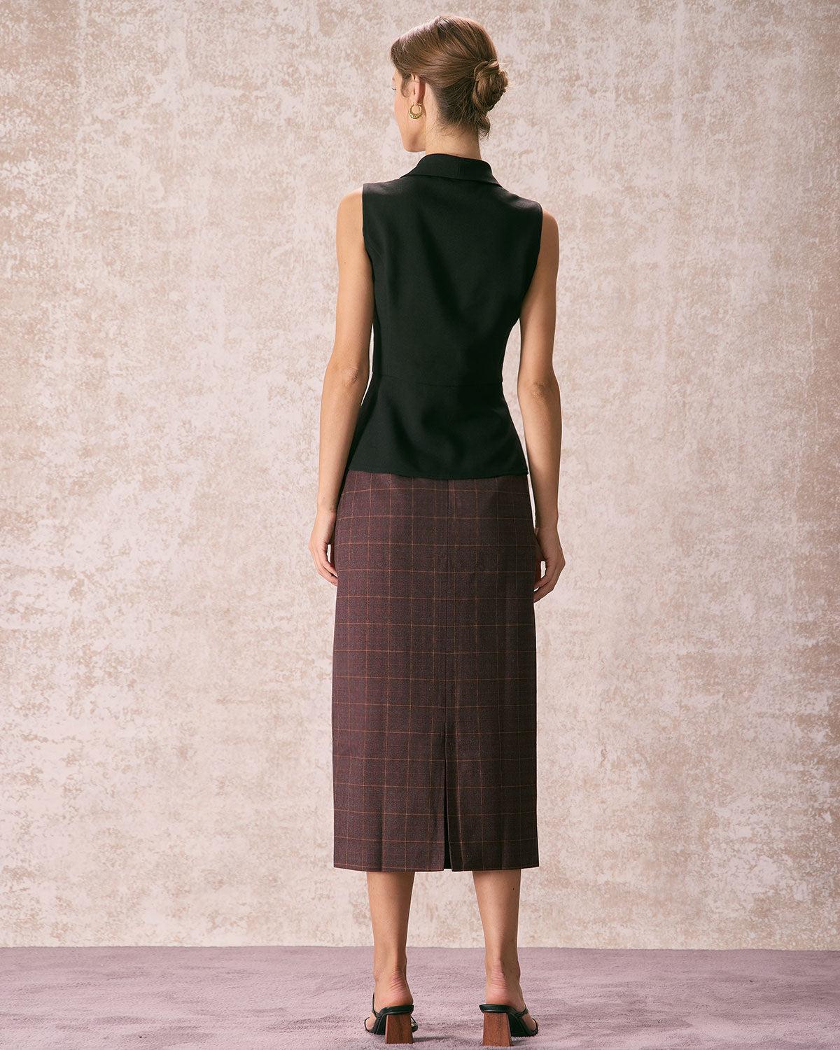 The Black Lapel Sleeveless Button Up Vest Product Image