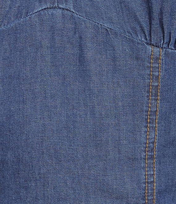 I.N. San Francisco Sweetheart Ruffle Neck Short Sleeve Cropped Coordinating Denim Top Product Image