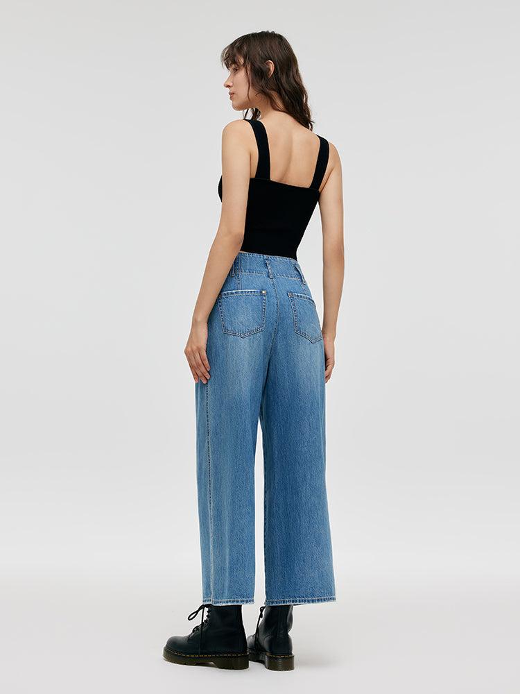 Wide-Leg Loose Women Capri Jeans Product Image