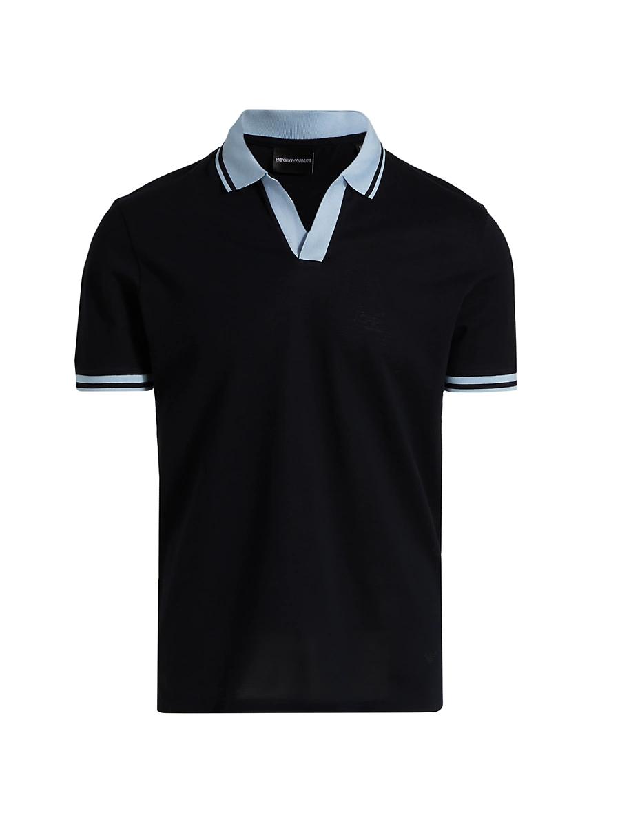 Men's Cotton Tipped Johnny Collar Polo Shirt Product Image