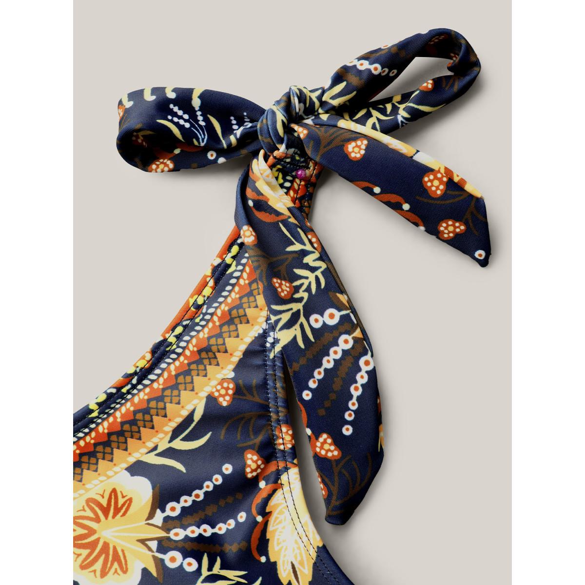 Plus Size Boho Print Adjustable Tie One-Piece Swimsuit Women's Swimwear Indigo Resort Gathered Curve Bathing Suits High stretch One Pieces BloomChic 26/4X Product Image