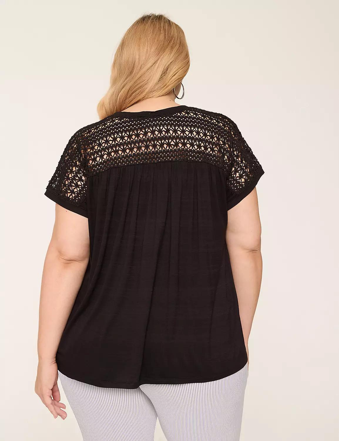 Crochet-Yoke Dolman-Sleeve Top Product Image