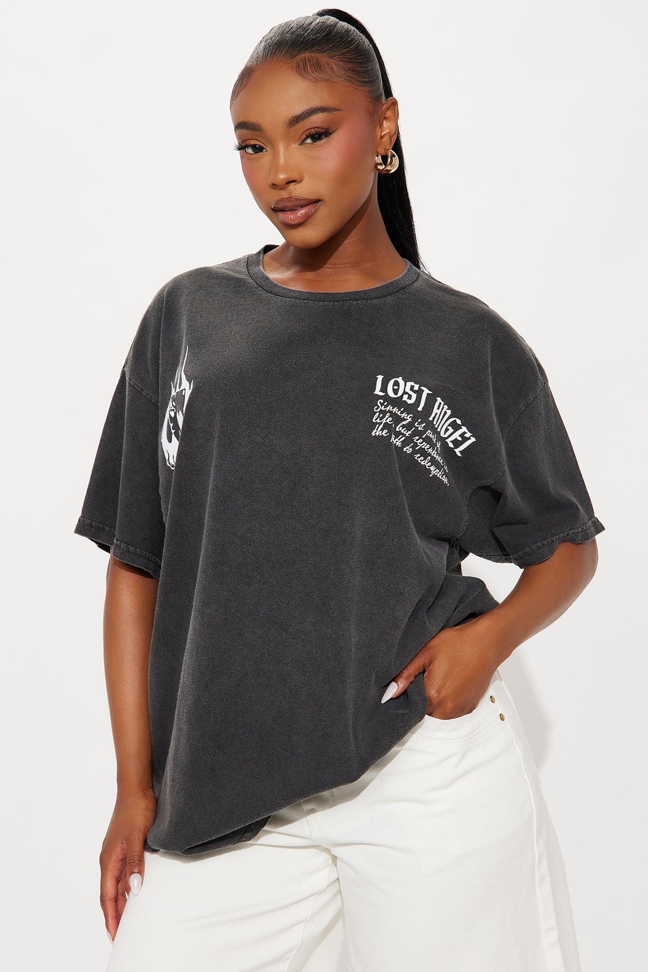 Lost Angel Washed Tee  - Black Wash Female Product Image