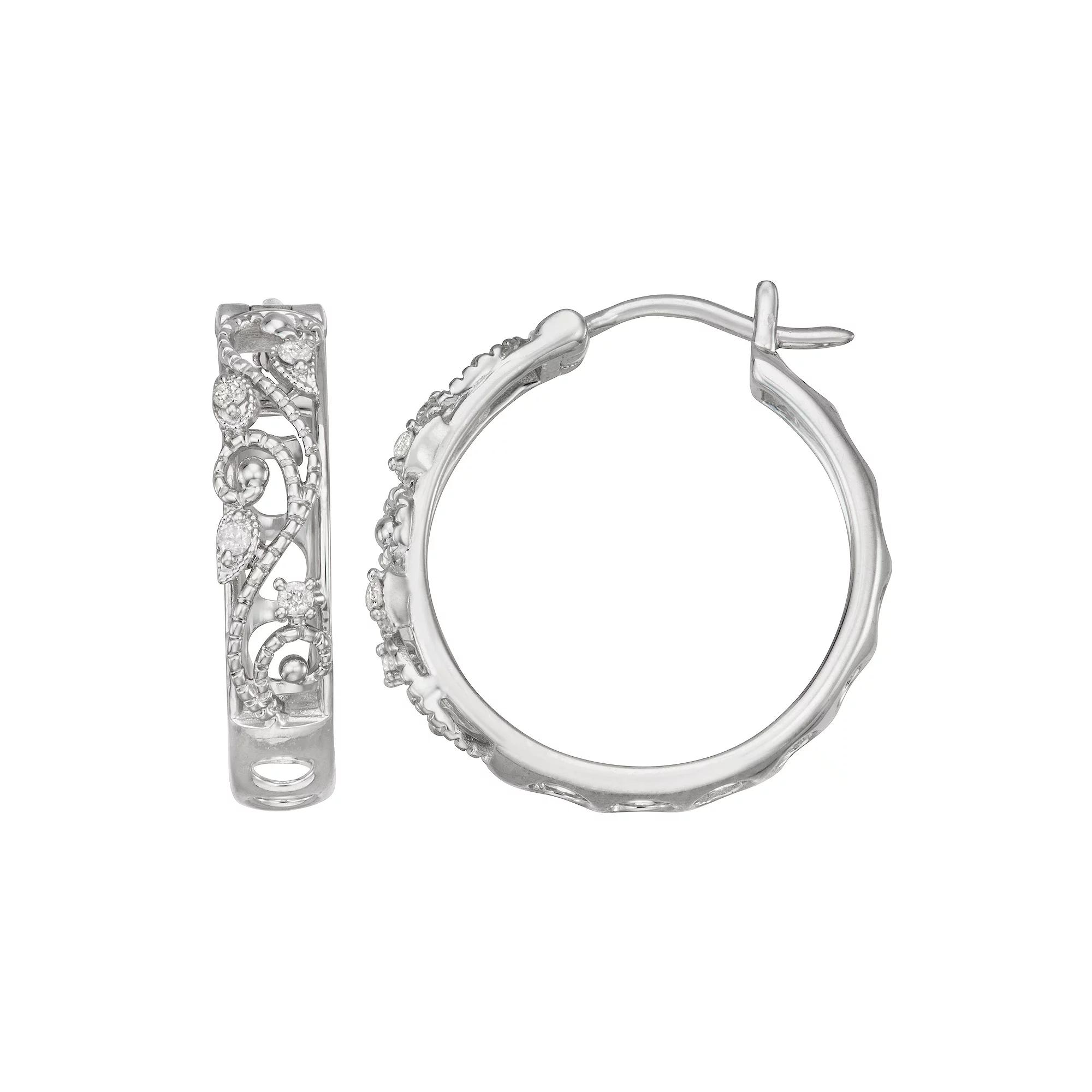 HDI 1/10 Carat T.W. Diamond Hoop Earrings, Women's, Sterling Product Image