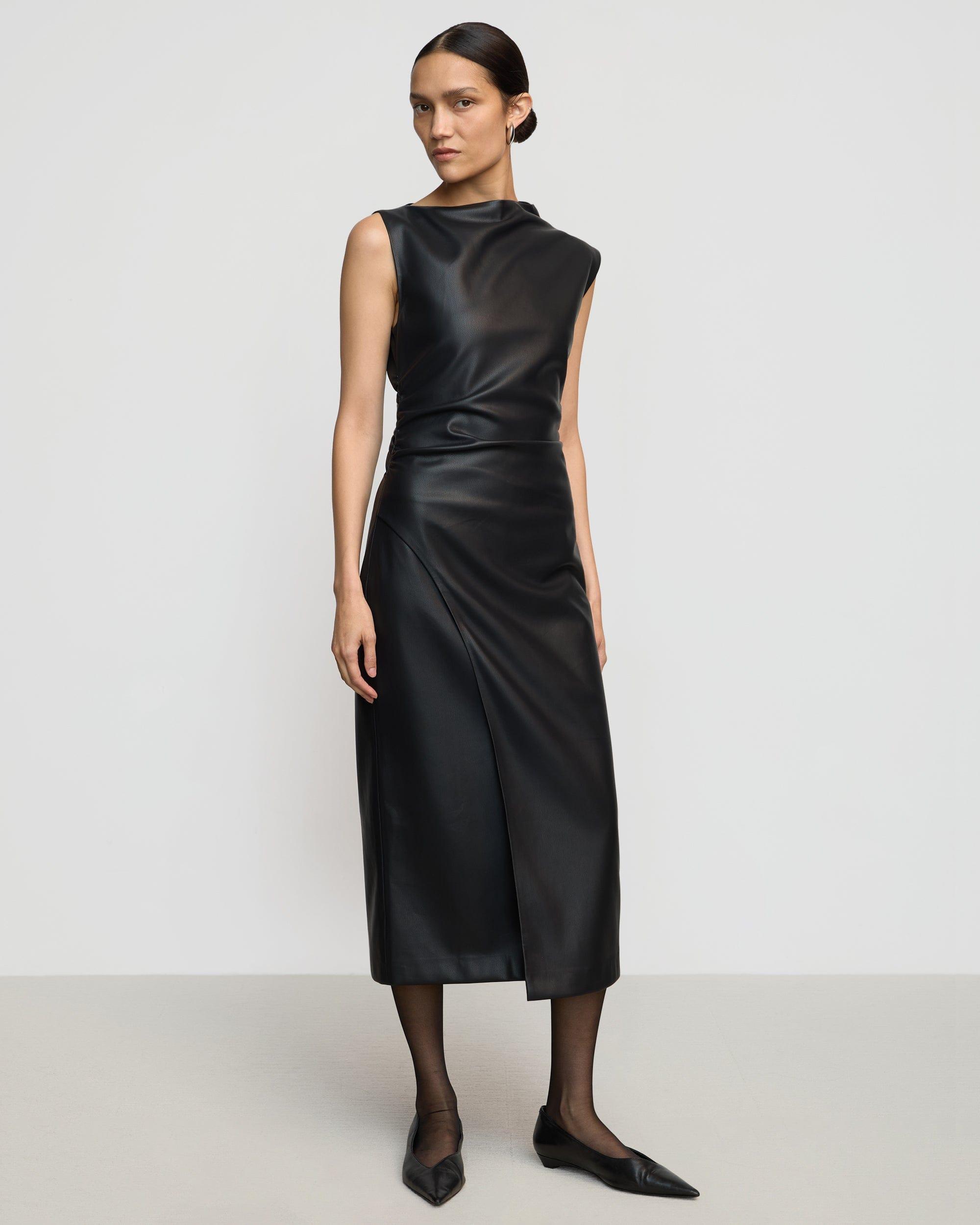 Channing Vegan Leather Wrap-Neck Dress Product Image