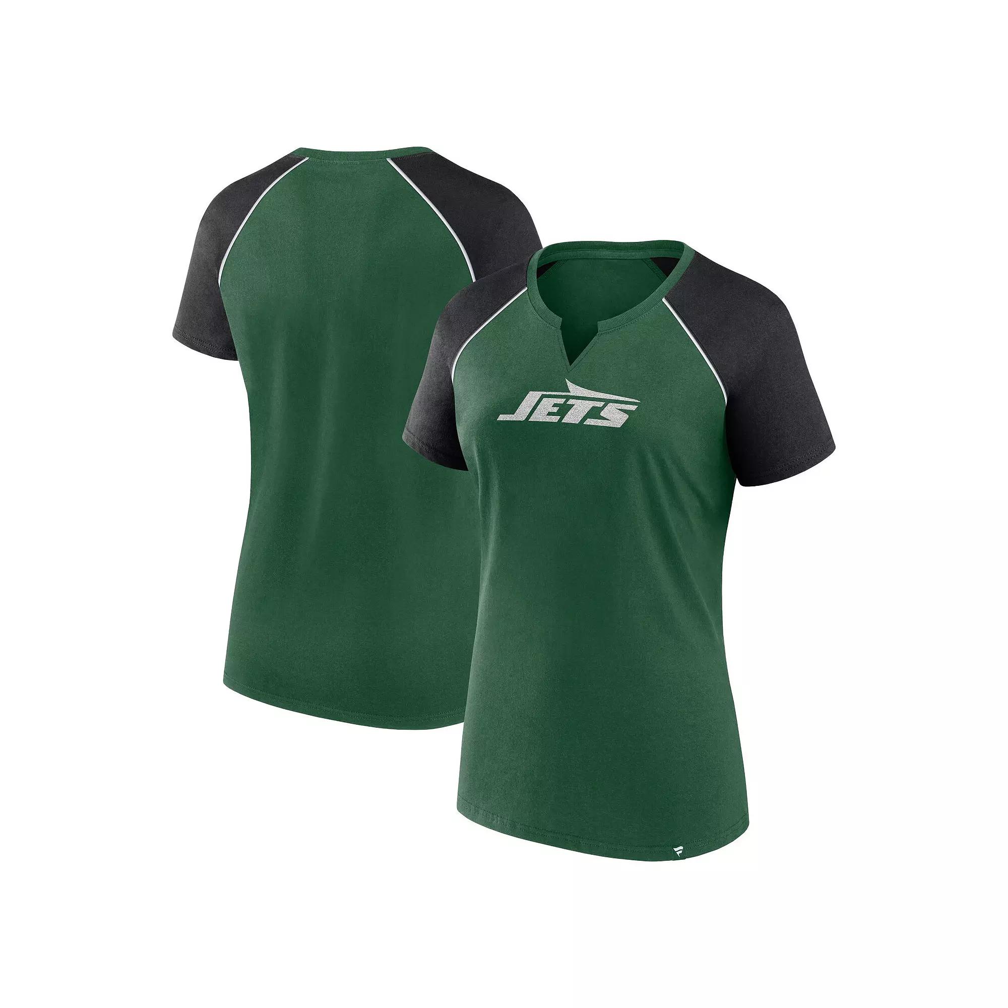 Women's Fanatics Green/Black New York Jets Glittered Primary Raglan T-Shirt,  Product Image