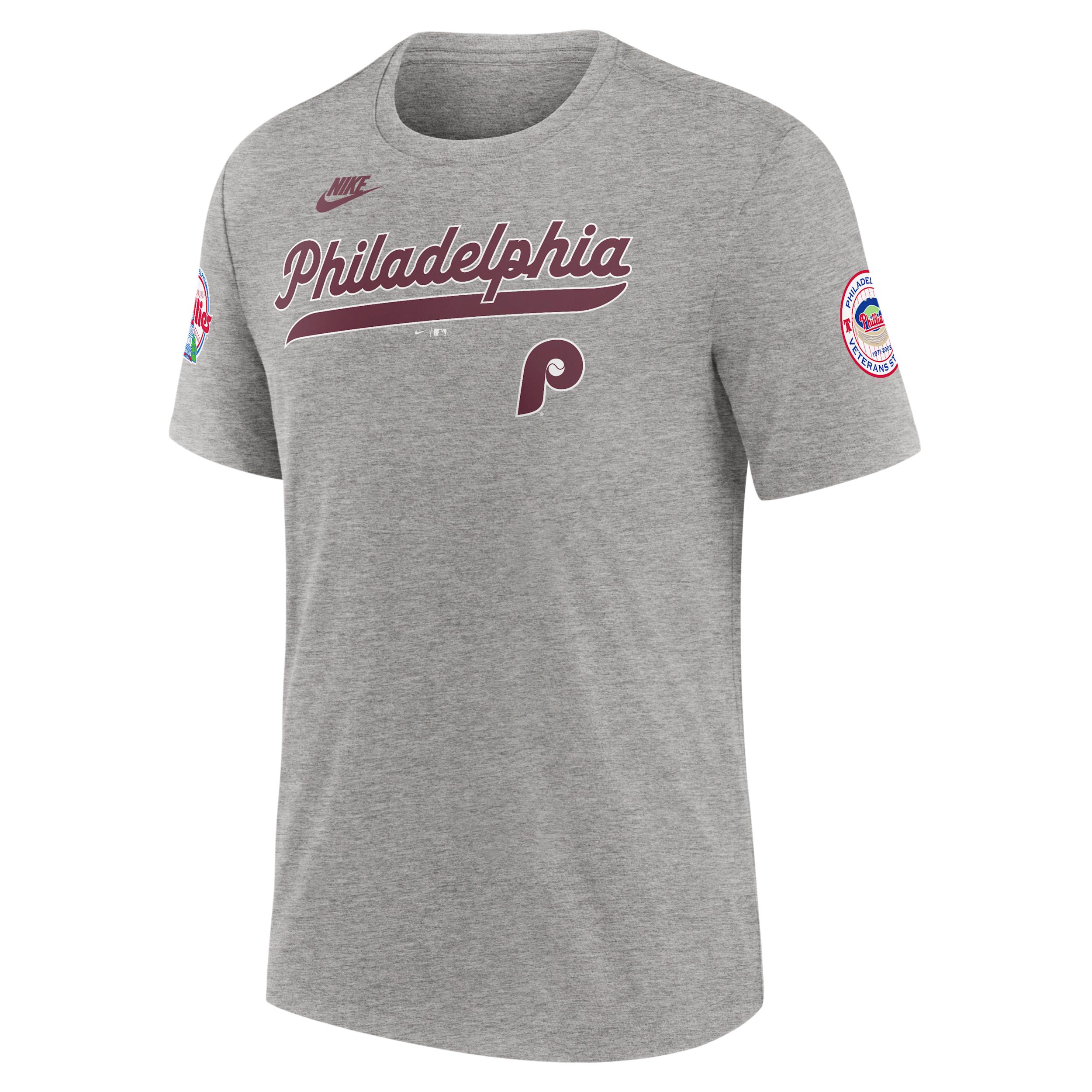 Men's Nike Heather Gray Philadelphia Phillies Cooperstown Collection Eras Tri-Blend T-Shirt,  Product Image